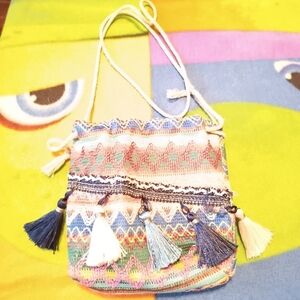 Handmade Multicolor Boho Patterned With Hanging Tassels Crossbody Bag